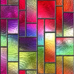Wallpaper murals 3D Stained glass seamless texture with rectangle pattern for window, colored glass,  3d illustration