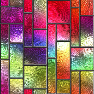 Stained glass seamless texture with rectangle pattern for window, colored glass,  3d illustration