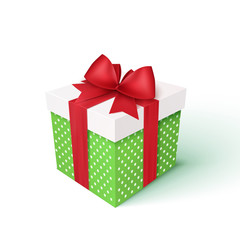 Gift box with red ribbon and bow