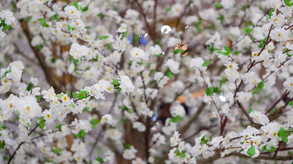 White shagura flowers made of plastic