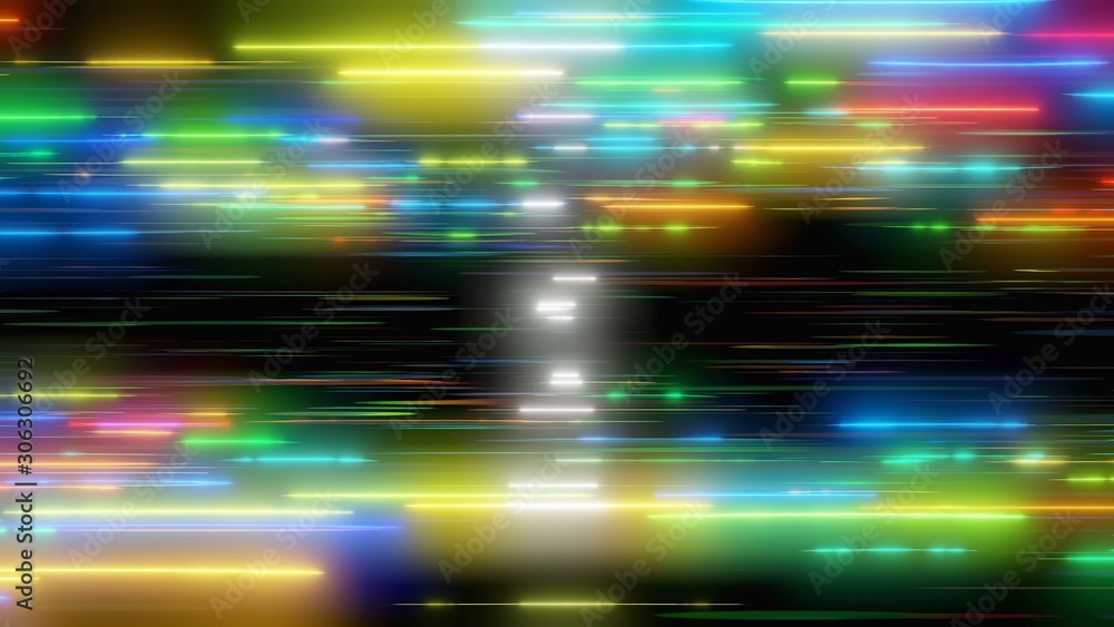 Poster colored glossy lines in motion - side view, 3d rendering