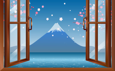 landscape of fuji mountain at the windows