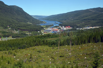 Views from the train window. Mountain tundra of Central Norway. Railway travel in Norway.The Bergen - Oslo train.