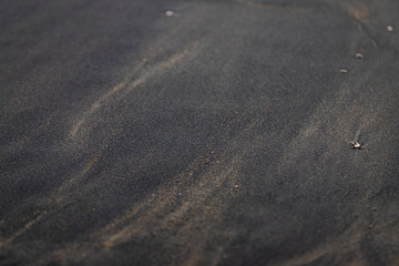 Soft smooth Black sand texture on the beach with pebble around mix with normal sand