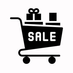 Shopping cart with box vector, Black friday related solid icon