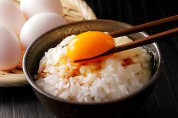 卵かけご飯　Raw egg on white rice, Japanese food