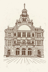 Vector sketch of theater in Ghent, Belgium