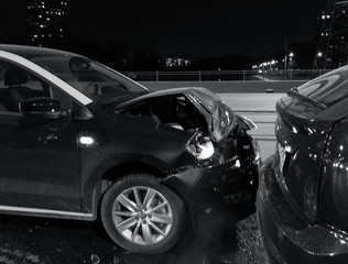 car accident on night city icy road