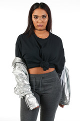 Fototapeta premium Blank t-shirt mock-up - Cool streetwear fashion girl ready for your design