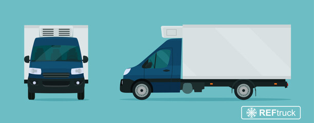 Refrigerated truck. Side and front view. Vector flat style illustration. © lyudinka