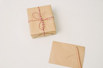 Christmas presents gift box and envelopement. Collection in vintage,rustic,diy style