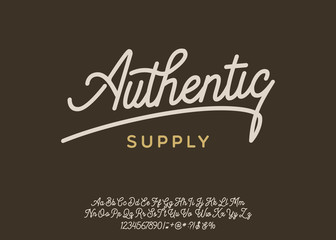 Authentic. Lettering print on sticker or clothes. Script font. Vector illustration.