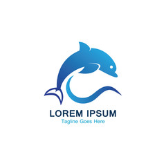 Dolphin smart fish jump logo in the sea template design icon