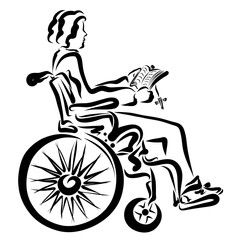 Fototapeta na wymiar Man in a wheelchair reading a bible
