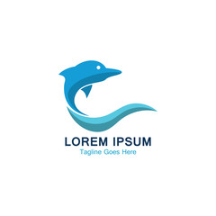 Dolphin smart fish jump logo in the sea template design icon