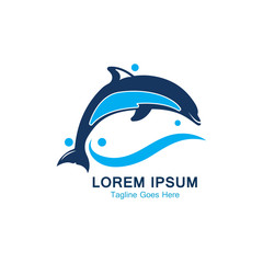 Dolphin smart fish jump logo in the sea template design icon