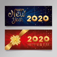 set of posters happy new year with decoration vector illustration design