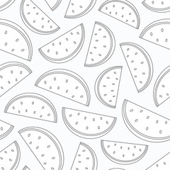 Watermelon slices outline pattern. Cute seamless background. Vector illustration. - 306316618