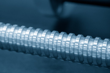 Close up scene of CNC machine lead ball screw spare parts .  The CNC milling machine spare parts...