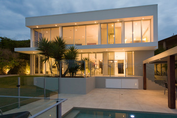 Modern luxury house at sunset 