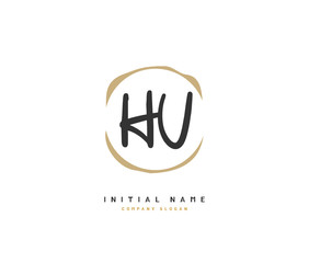 H U HU Beauty vector initial logo, handwriting logo of initial signature, wedding, fashion, jewerly, boutique, floral and botanical with creative template for any company or business.
