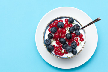 Bowl of yogurt with fresh fruit.