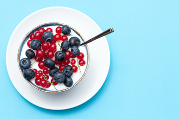 Bowl of yogurt with fresh fruit.