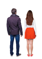 Back view of couple. beautiful friendly girl and guy together.