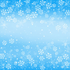 Fototapeta na wymiar Christmas winter blue background with falling snow and snowflakes. Vector Illustration.