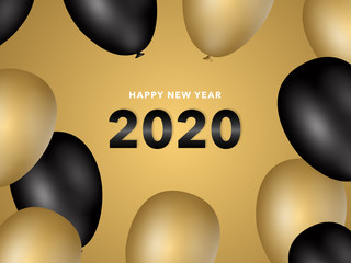New Year 2020 Background With Black and Gold Balloon Elements