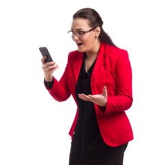 Naklejka premium Chubby Woman In Red Jacket