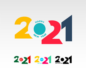 Happy new year 2021 template. Set of Design for banner, greeting cards or print. Vector illustration. Isolated on white background.