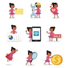 Set of character beautiful woman dancing ballerinan on stage