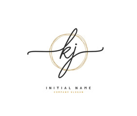 K J KJ Beauty vector initial logo, handwriting logo of initial signature, wedding, fashion, jewerly, boutique, floral and botanical with creative template for any company or business.