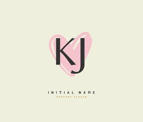 K J KJ Beauty vector initial logo, handwriting logo of initial signature, wedding, fashion, jewerly, boutique, floral and botanical with creative template for any company or business.