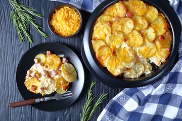 close-up of Scalloped Potatoes, cheese and Ham