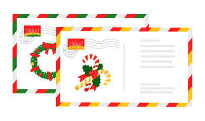 Letters envelops with christmas design cartoon set