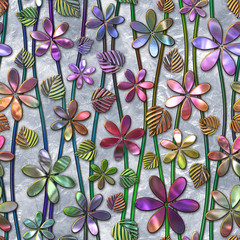 Naklejki  Bezszwowa tekstura z wzorem kwiatów, efekt witrażu, ilustracja 3d