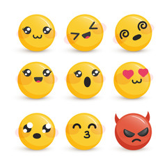 Cute smiley faces with different emotions set
