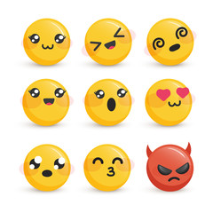 Obraz premium Cute smiley faces with different emotions set