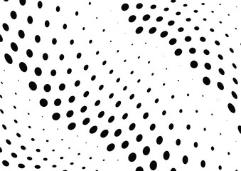 Abstract halftone wave dotted background. Futuristic twisted grunge pattern, dot, circles.  Vector modern optical pop art texture for posters, business cards, cover, labels mock-up, stickers layout