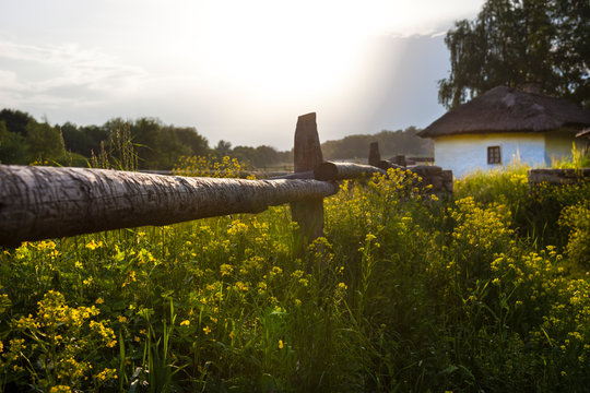 Ukrainian village. Rural landscape before the rain.