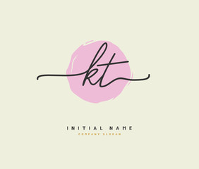 K T KT Beauty vector initial logo, handwriting logo of initial signature, wedding, fashion, jewerly, boutique, floral and botanical with creative template for any company or business.