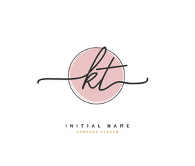 K T KT Beauty vector initial logo, handwriting logo of initial signature, wedding, fashion, jewerly, boutique, floral and botanical with creative template for any company or business.