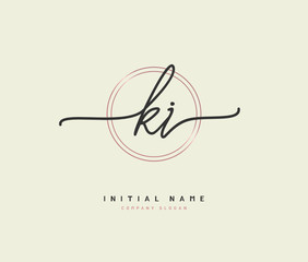 K I KI Beauty vector initial logo, handwriting logo of initial signature, wedding, fashion, jewerly, boutique, floral and botanical with creative template for any company or business.