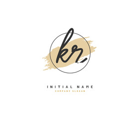 K R KR  Beauty vector initial logo, handwriting logo of initial signature, wedding, fashion, jewerly, boutique, floral and botanical with creative template for any company or business.