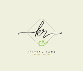 K R KR  Beauty vector initial logo, handwriting logo of initial signature, wedding, fashion, jewerly, boutique, floral and botanical with creative template for any company or business.