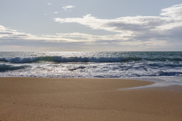 Fototapeta na wymiar Winter twilight - beach and sea in Cannes