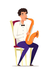 Saxophonist on chair flat vector illustration