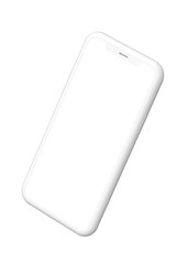 Perspective View of New White Frameless Smartphone. Soft 3D Illustration Isolated on White Background.